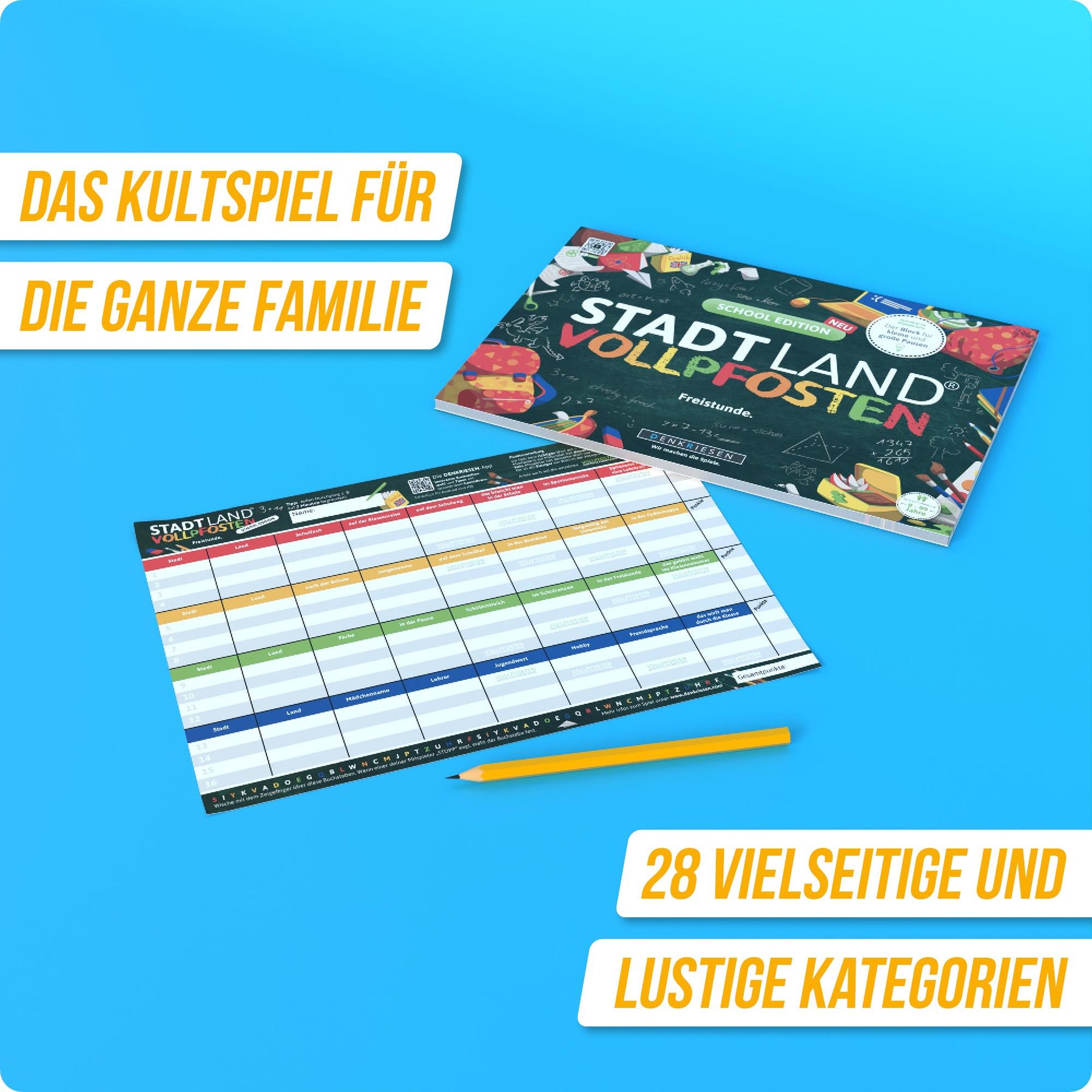 Stadt Land Vollpfosten® Spielblock | School Edition