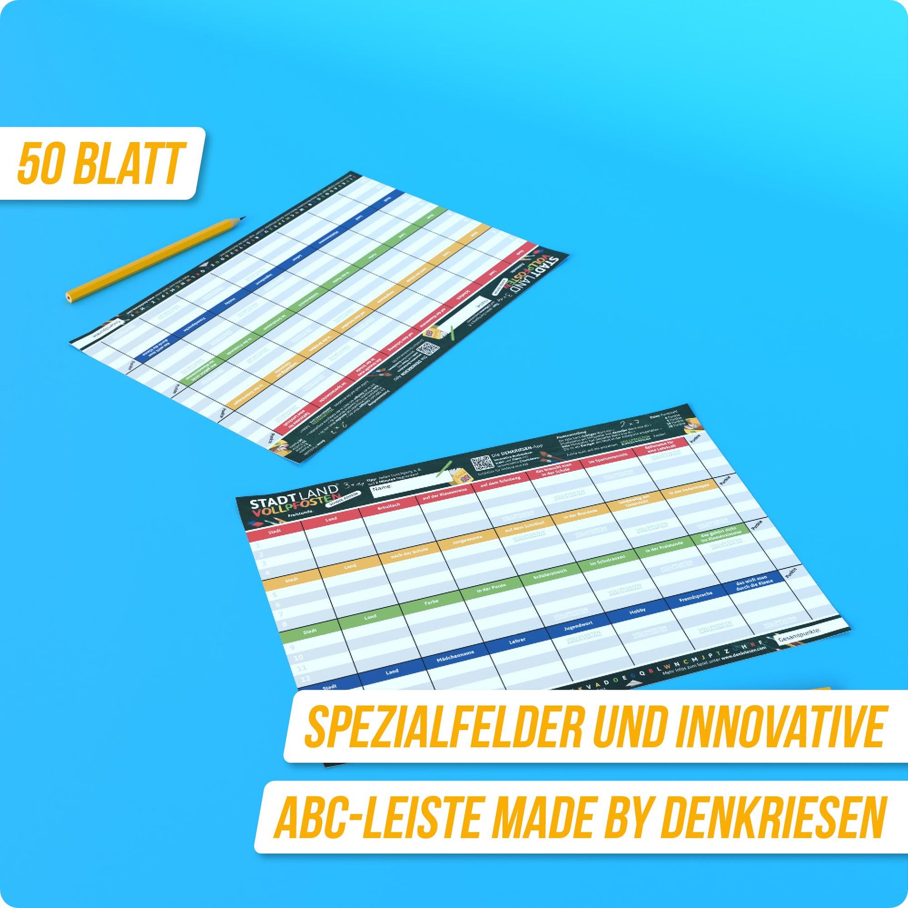 Stadt Land Vollpfosten® Spielblock | School Edition