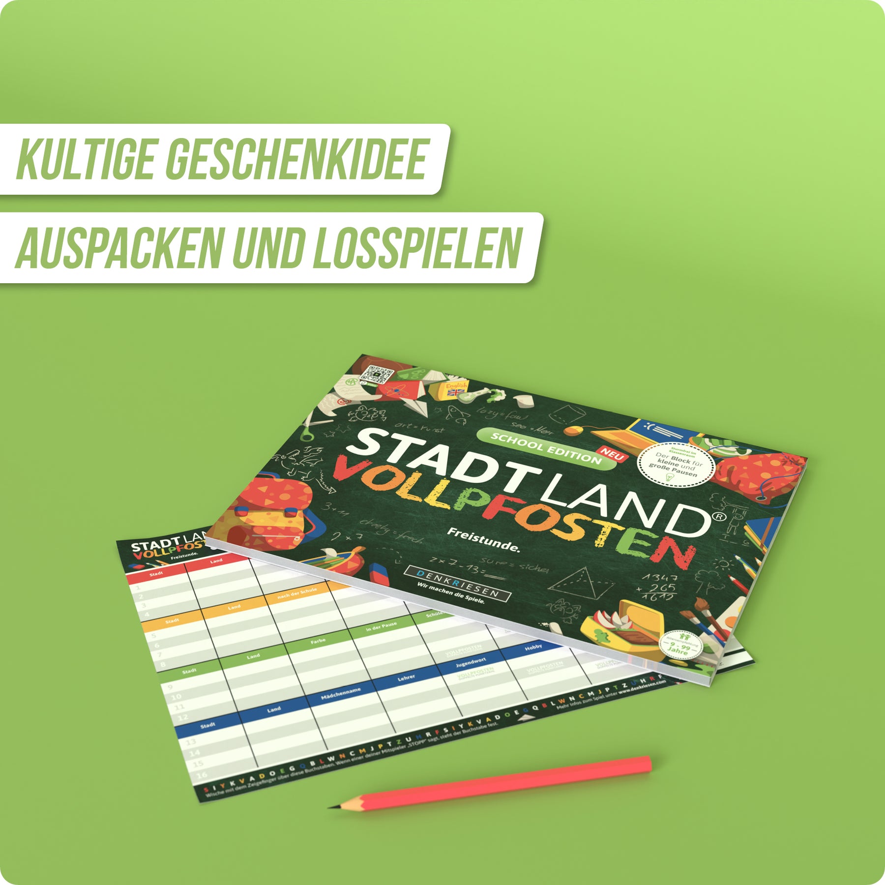 Stadt Land Vollpfosten® Spielblock | School Edition