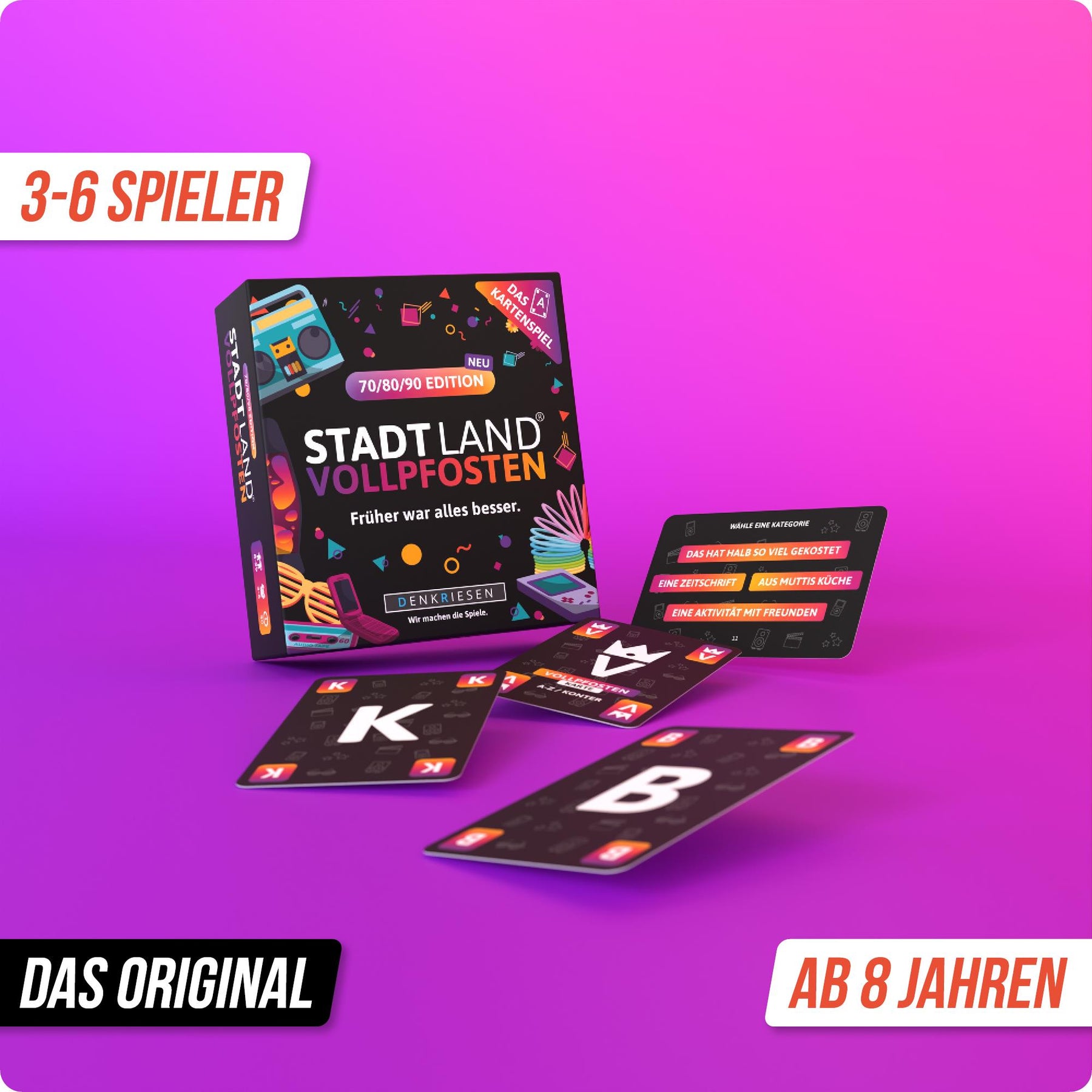 Stadt Land Vollpfosten® Kartenspiel | 70/80/90 Edition