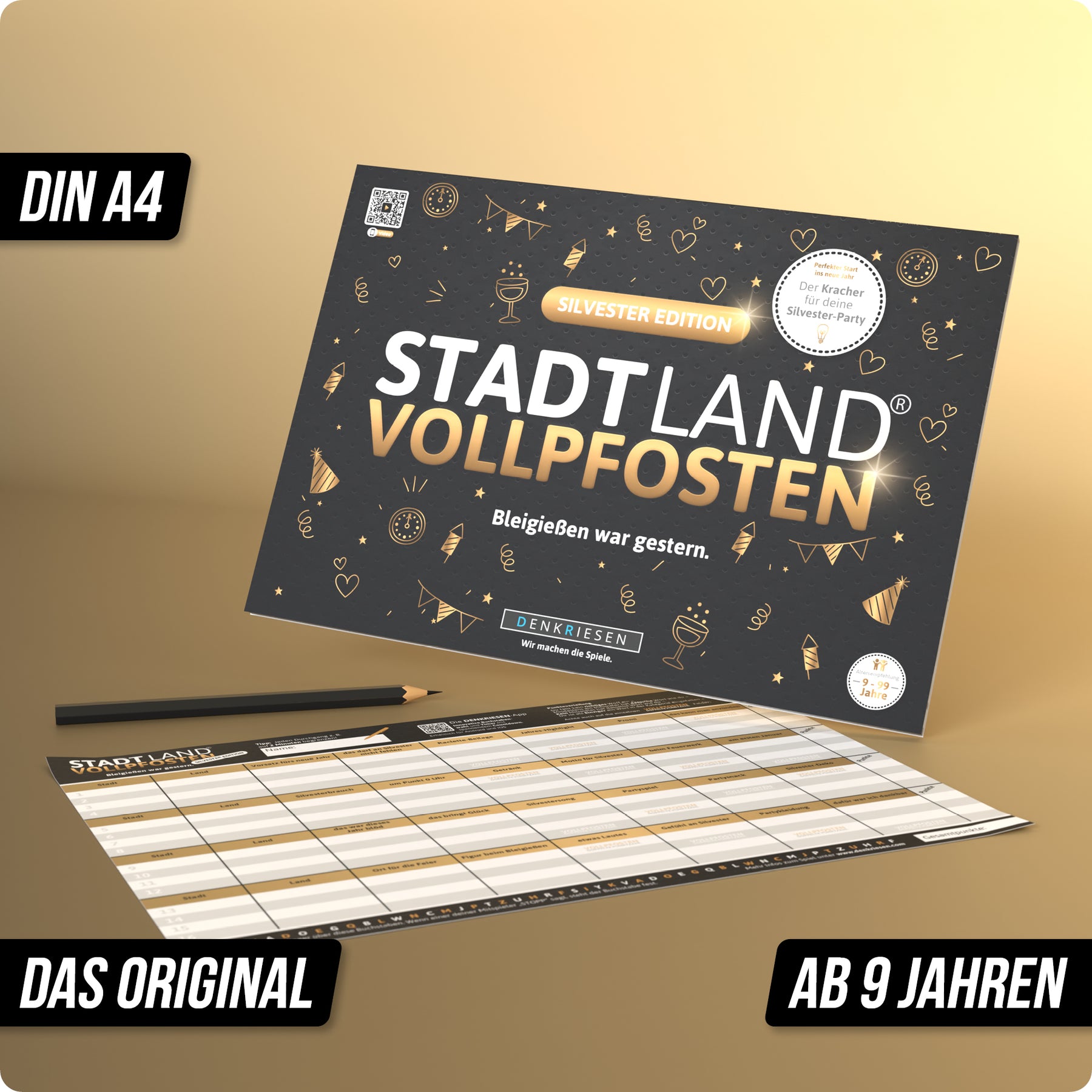 Stadt Land Vollpfosten® Spielblock | Silvester Edition