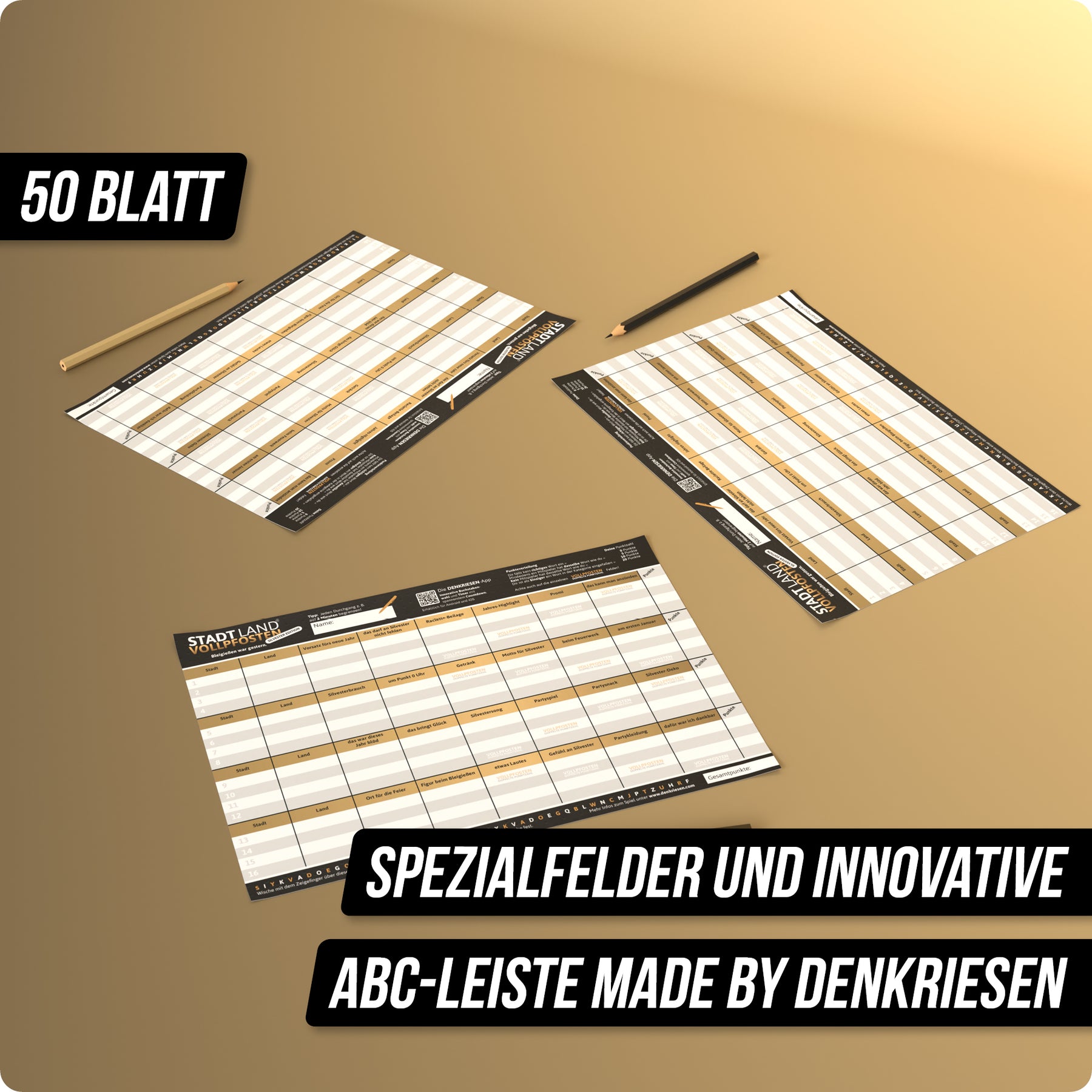 Stadt Land Vollpfosten® Spielblock | Silvester Edition