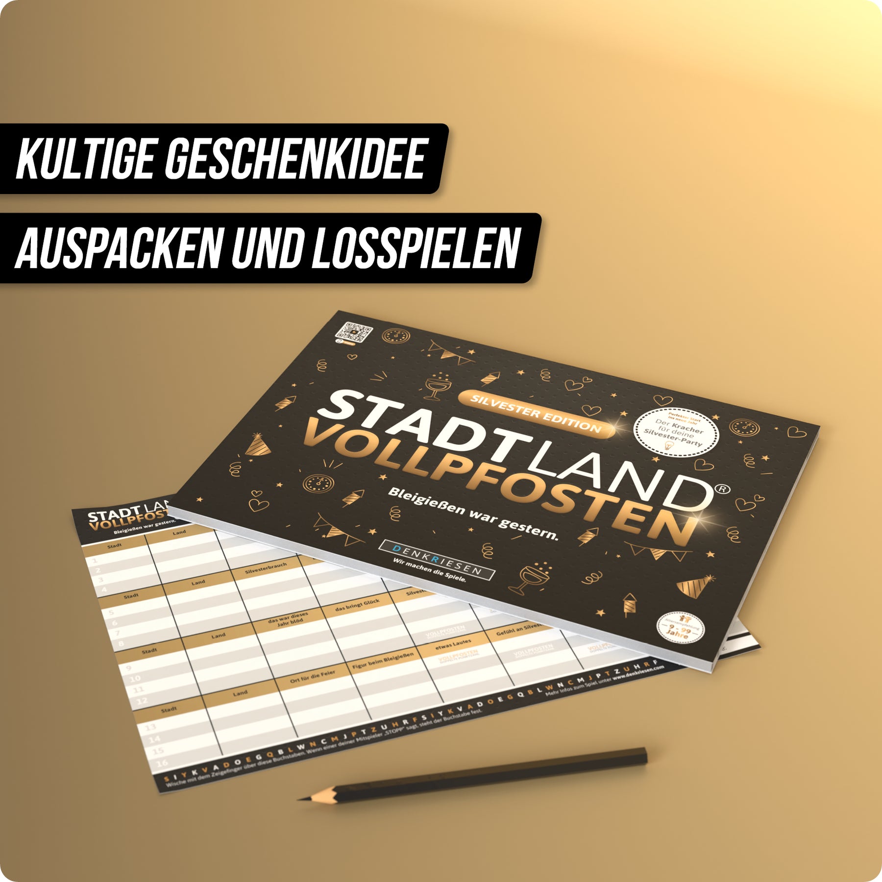 Stadt Land Vollpfosten® Spielblock | Silvester Edition