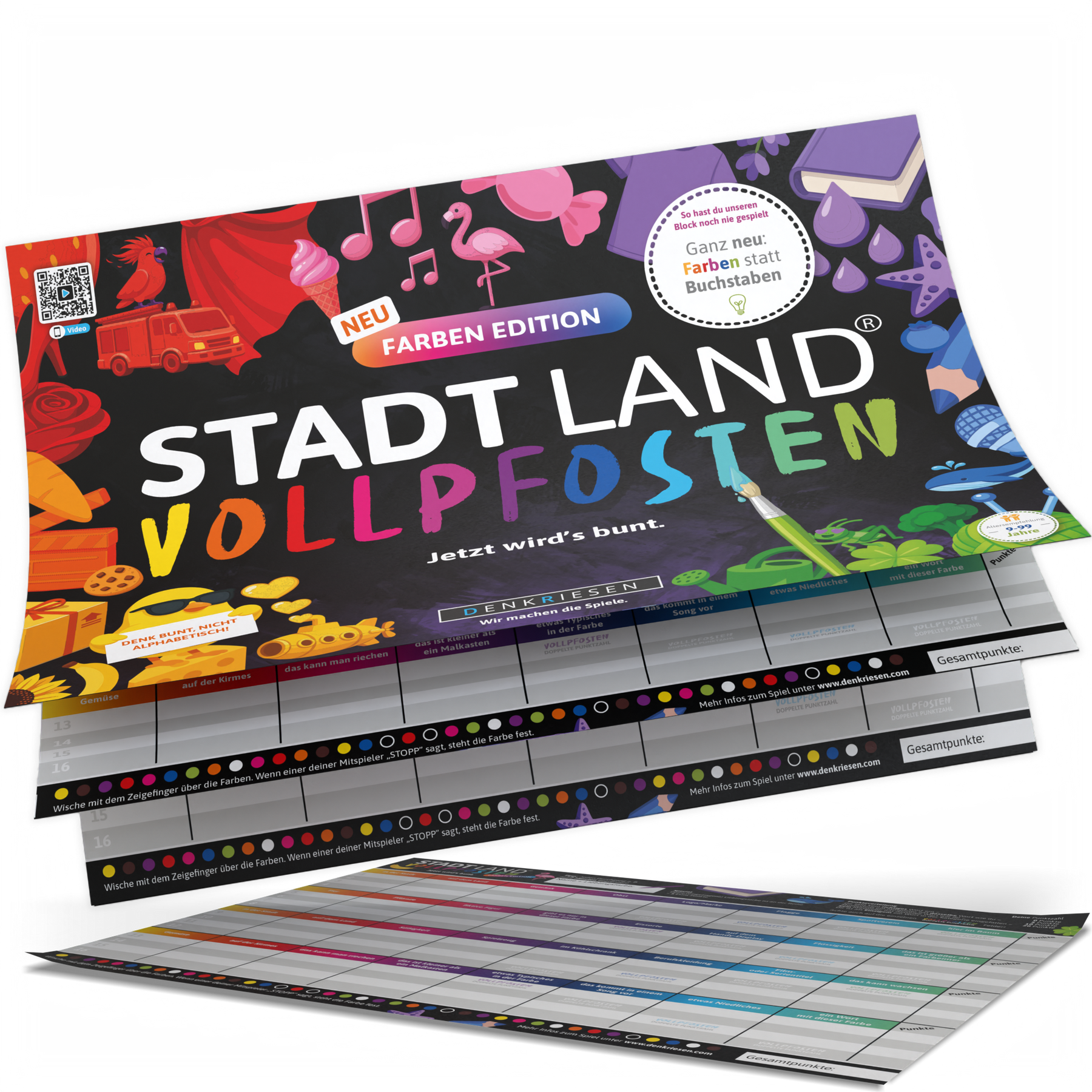 Stadt Land Vollpfosten® Spielblock | Farben Edition