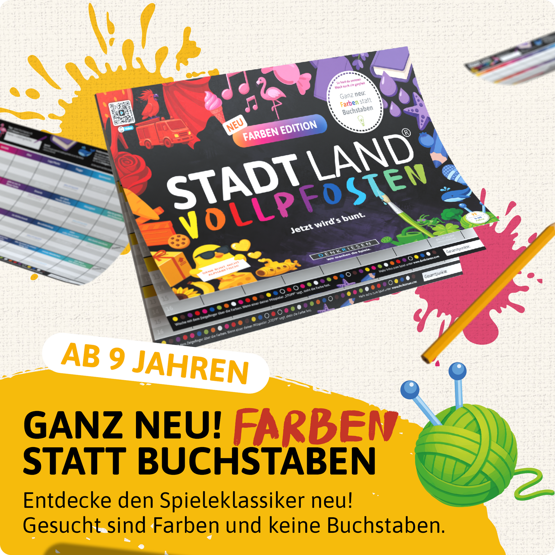 Stadt Land Vollpfosten® Spielblock | Farben Edition