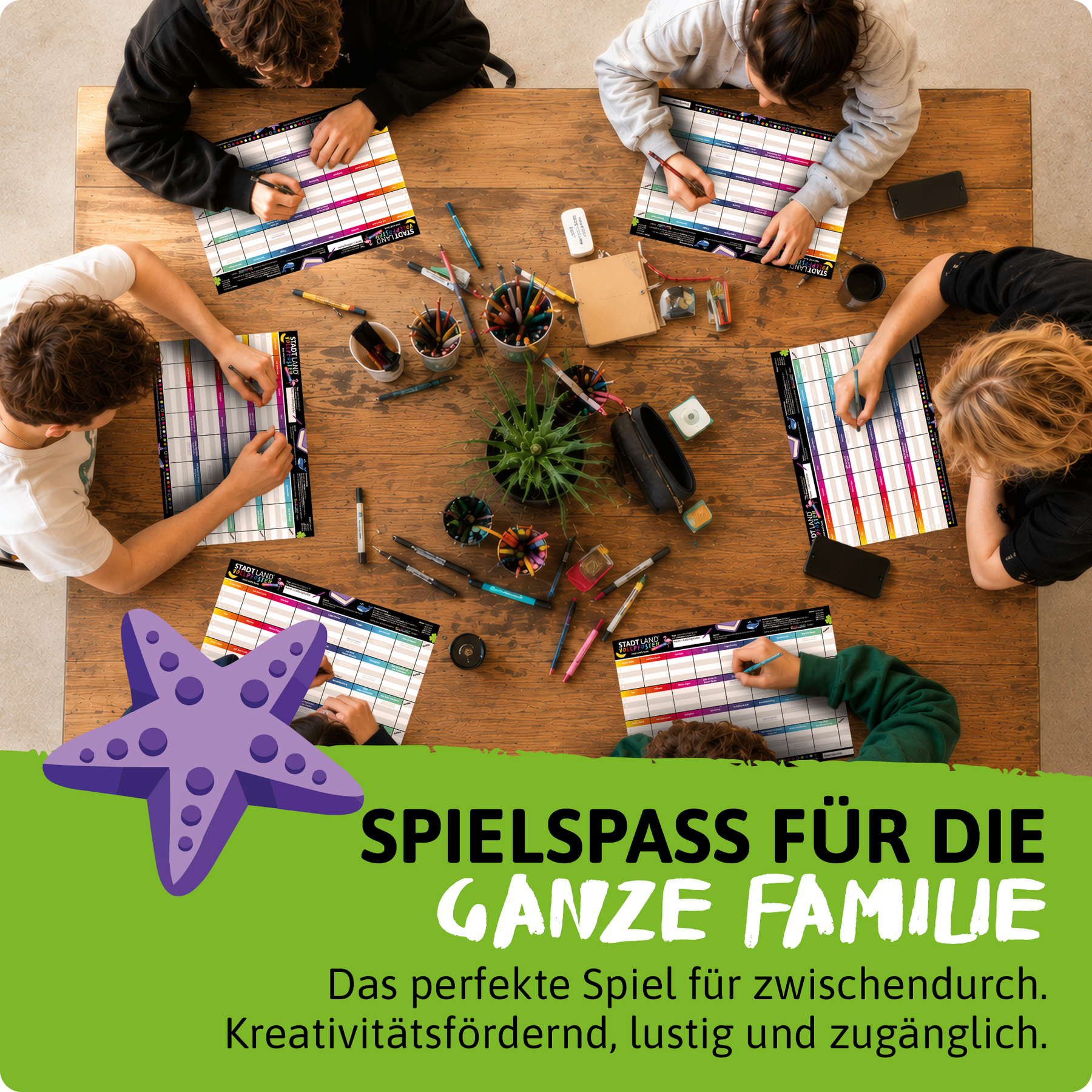Stadt Land Vollpfosten® Spielblock | Farben Edition