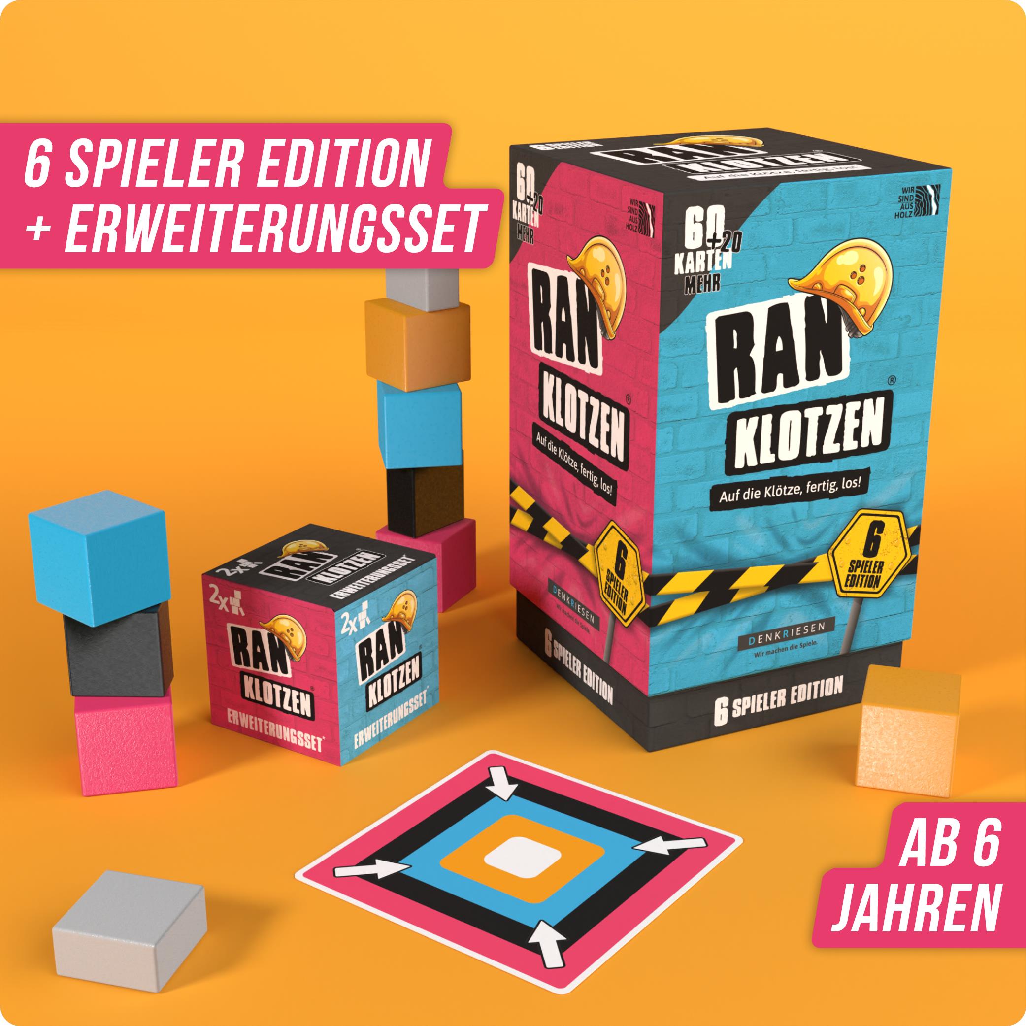 Ranklotzen® | 6 Spieler Edition + Klötzchen Erweiterungsset – „Auf die Klötze, fertig, los!“