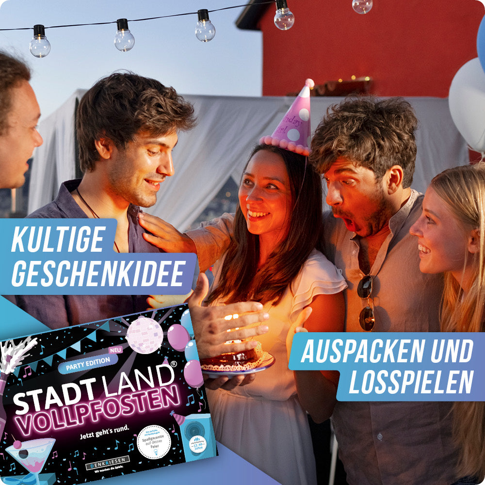 Stadt Land Vollpfosten® Party Edition – "Jetzt geht's rund." | A4 Spielblock
