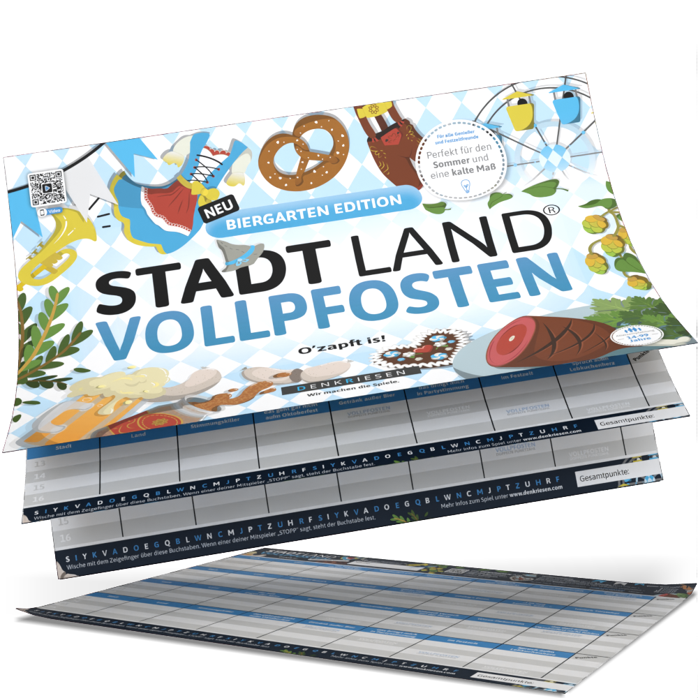 Stadt Land Vollpfosten® Spielblock | Biergarten Edition