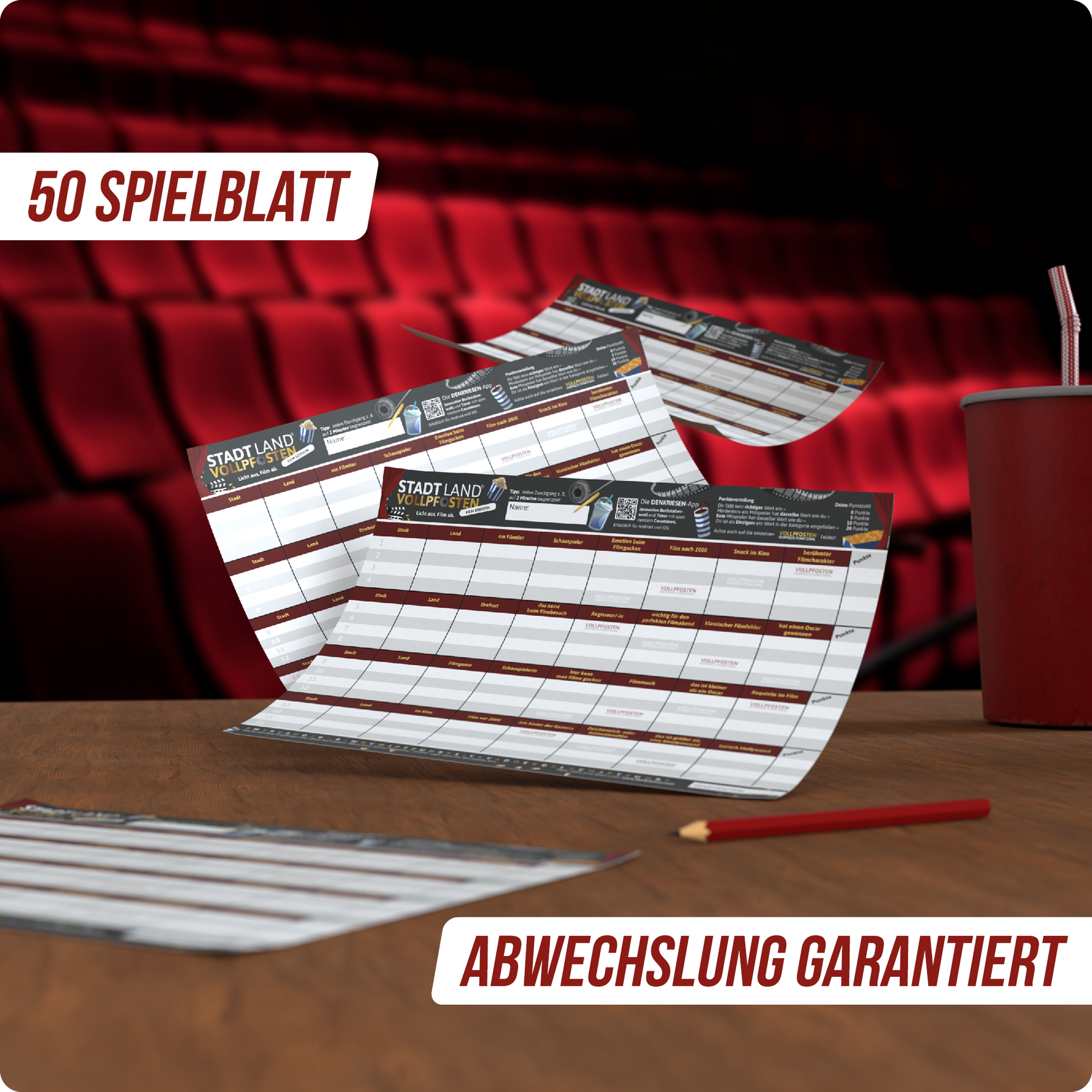 Stadt Land Vollpfosten® Spielblock | Film Edition