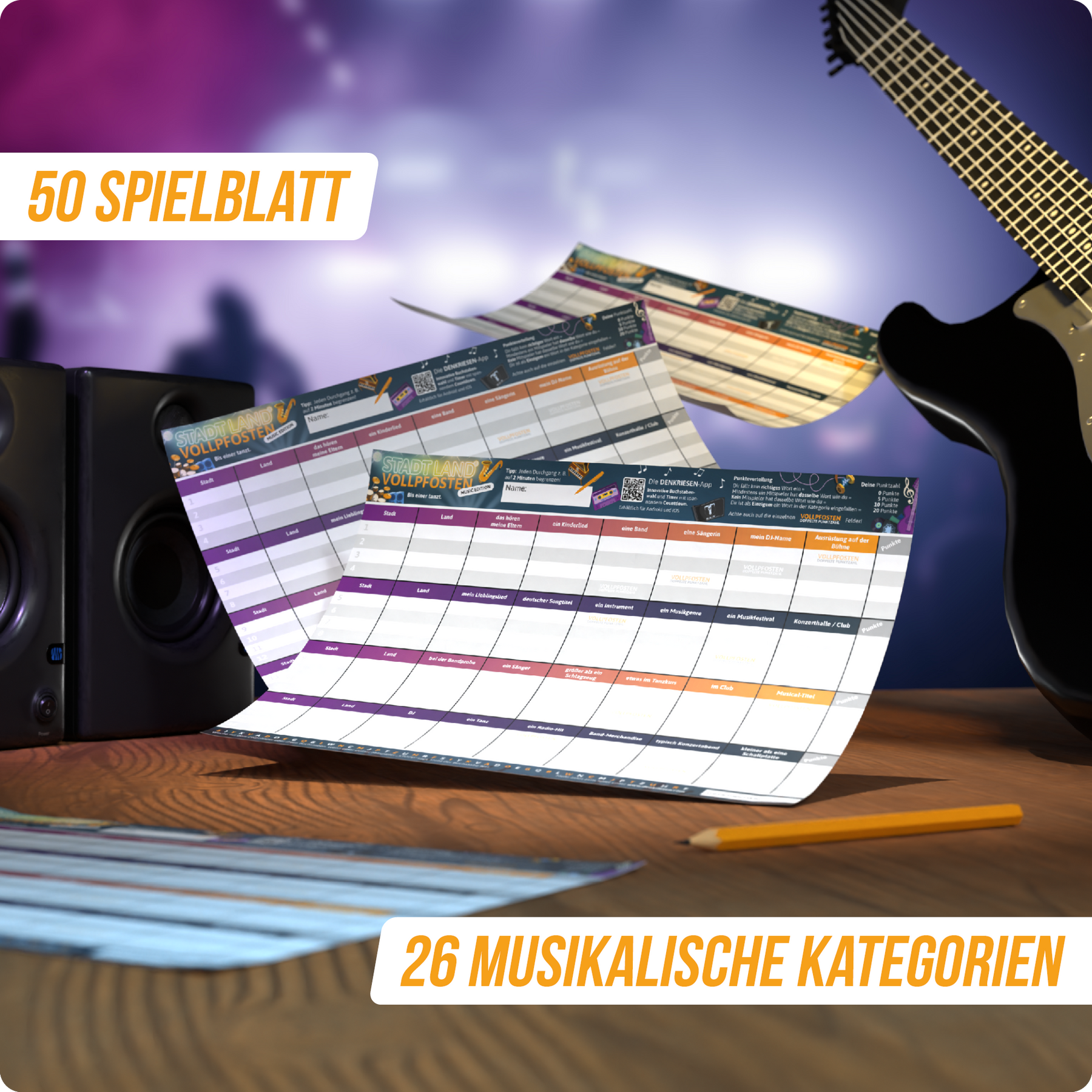 Stadt Land Vollpfosten® Spielblock | Music Edition