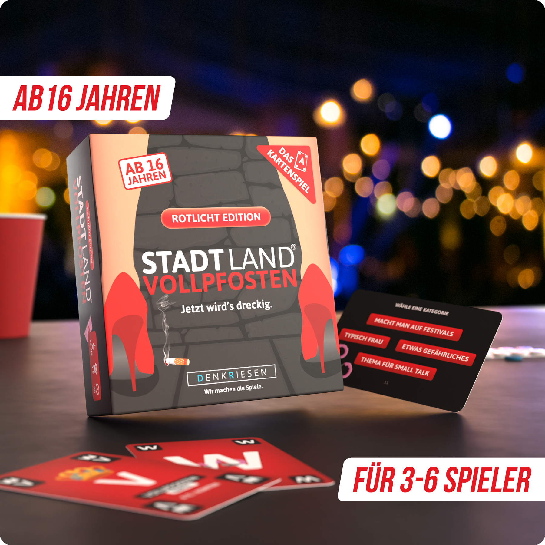 Stadt Land VOLLPFOSTEN Rotlicht Edition & Klattschen - Partyspiel Ab 16 Jahren