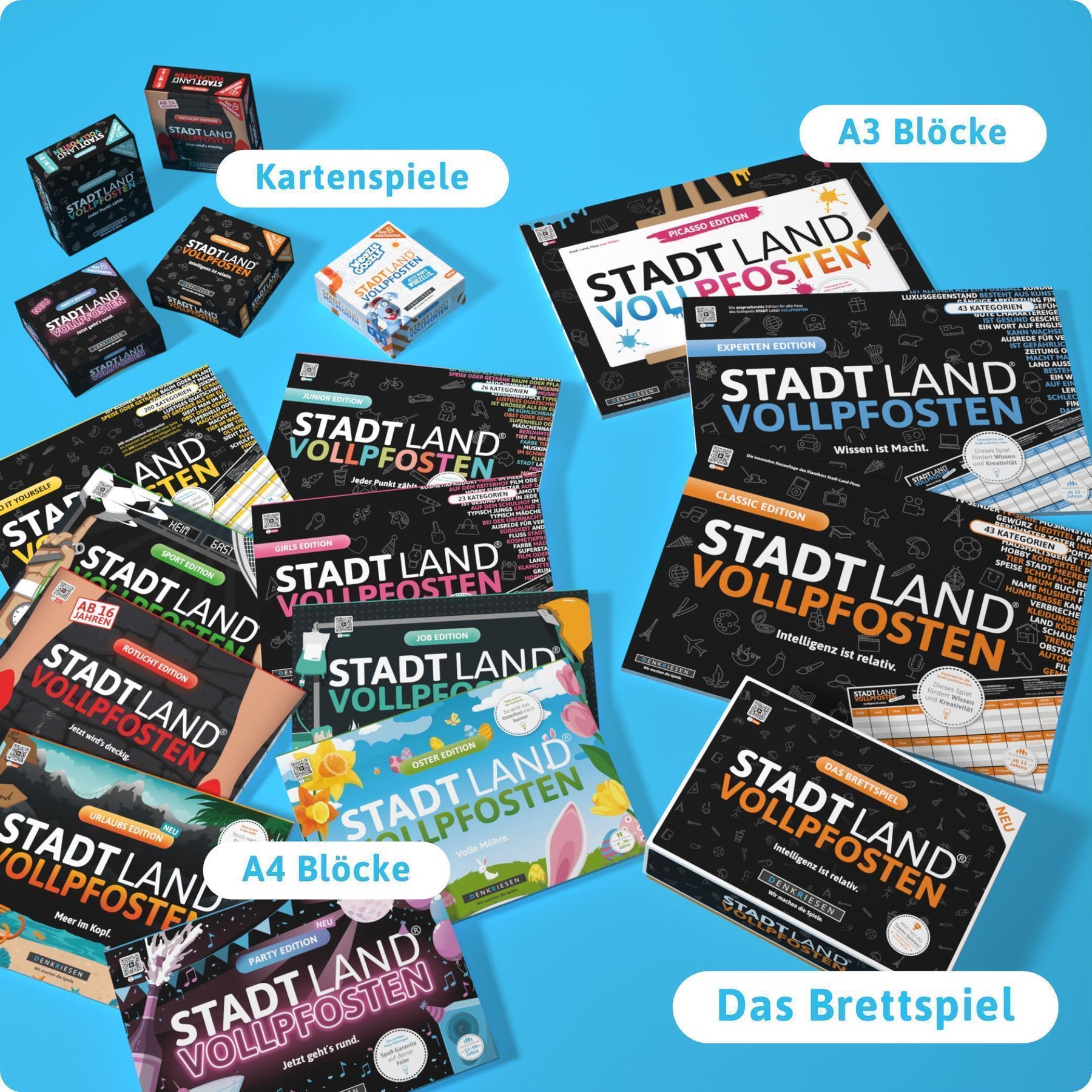 Stadt Land Vollpfosten® Das Brettspiel | Grundspiel + Rotlicht Erweiterung