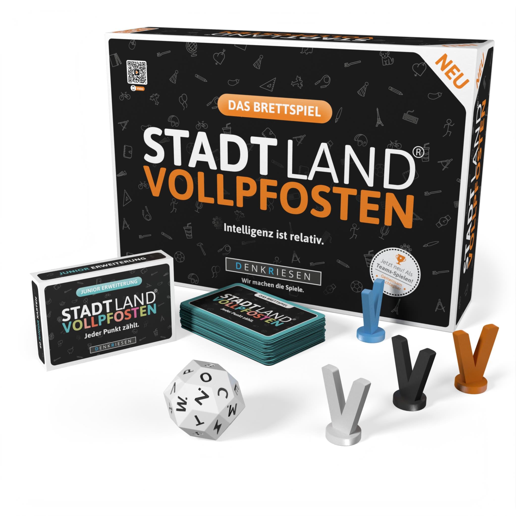 STADT-LAND VOLLPFOSTEN® Brettspiel - "Intelligenz ist relativ." + Junior Erweiterung