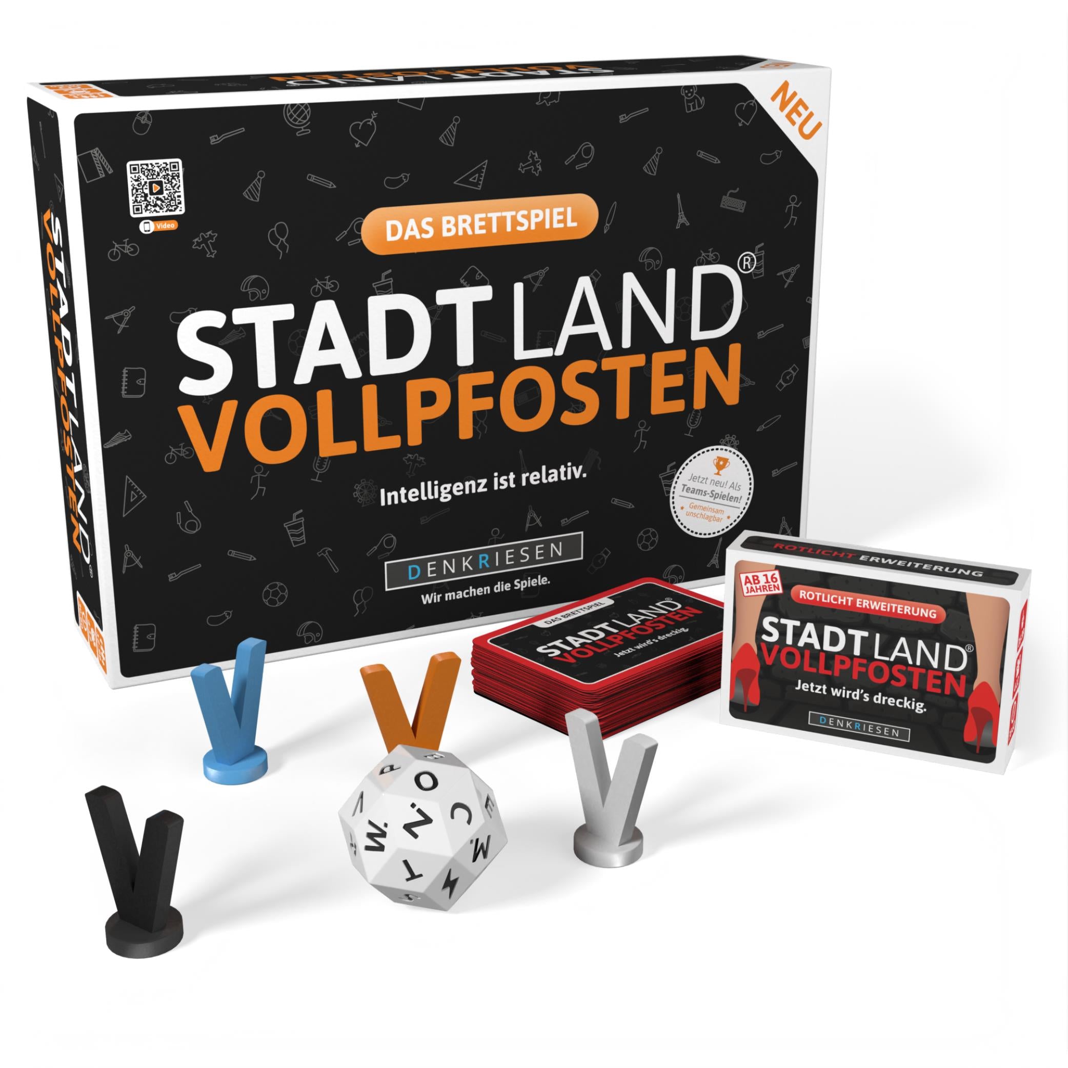 STADT-LAND VOLLPFOSTEN® Brettspiel - "Intelligenz ist relativ." + Rotlicht Erweiterung
