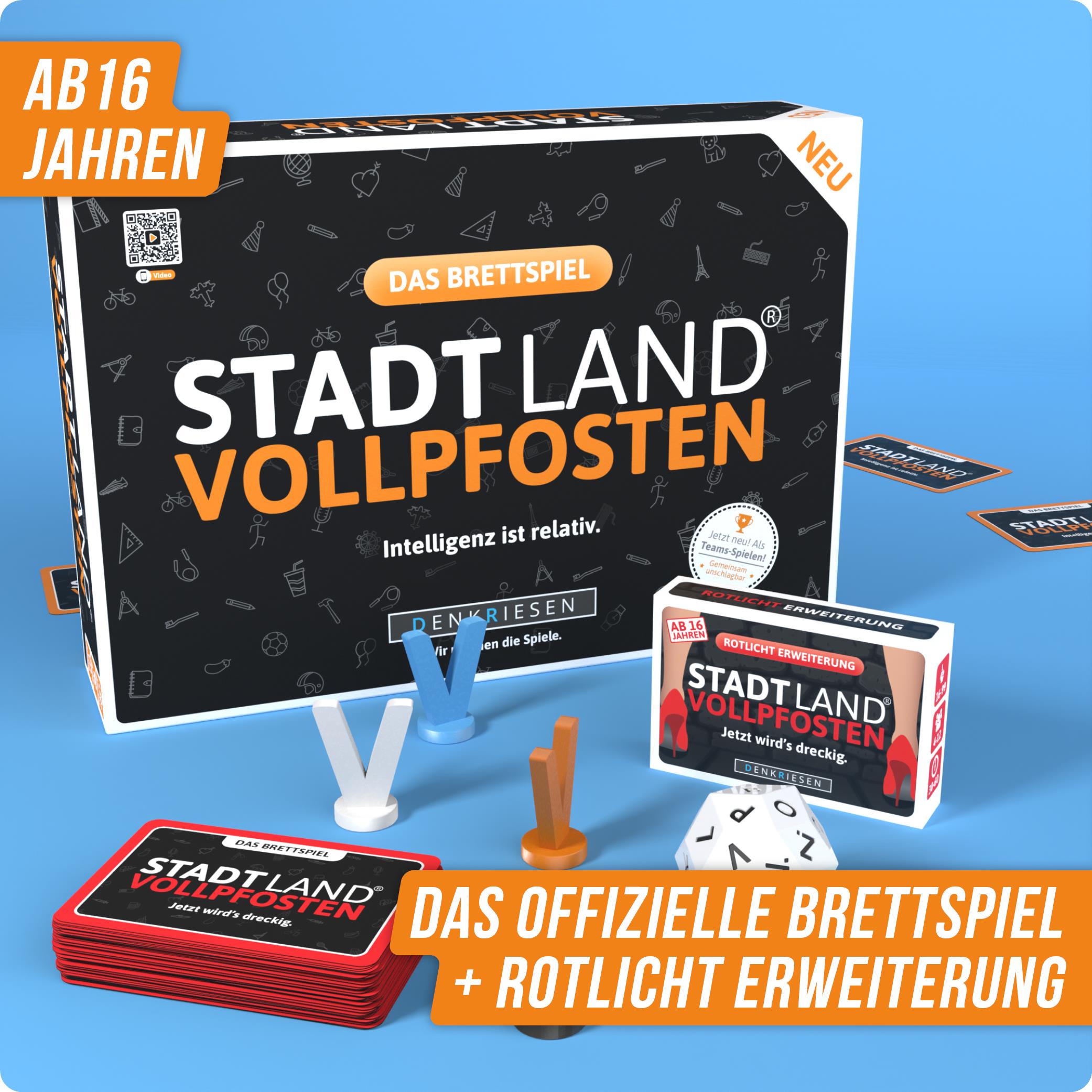 Stadt Land Vollpfosten® Das Brettspiel | Grundspiel + Rotlicht Erweiterung