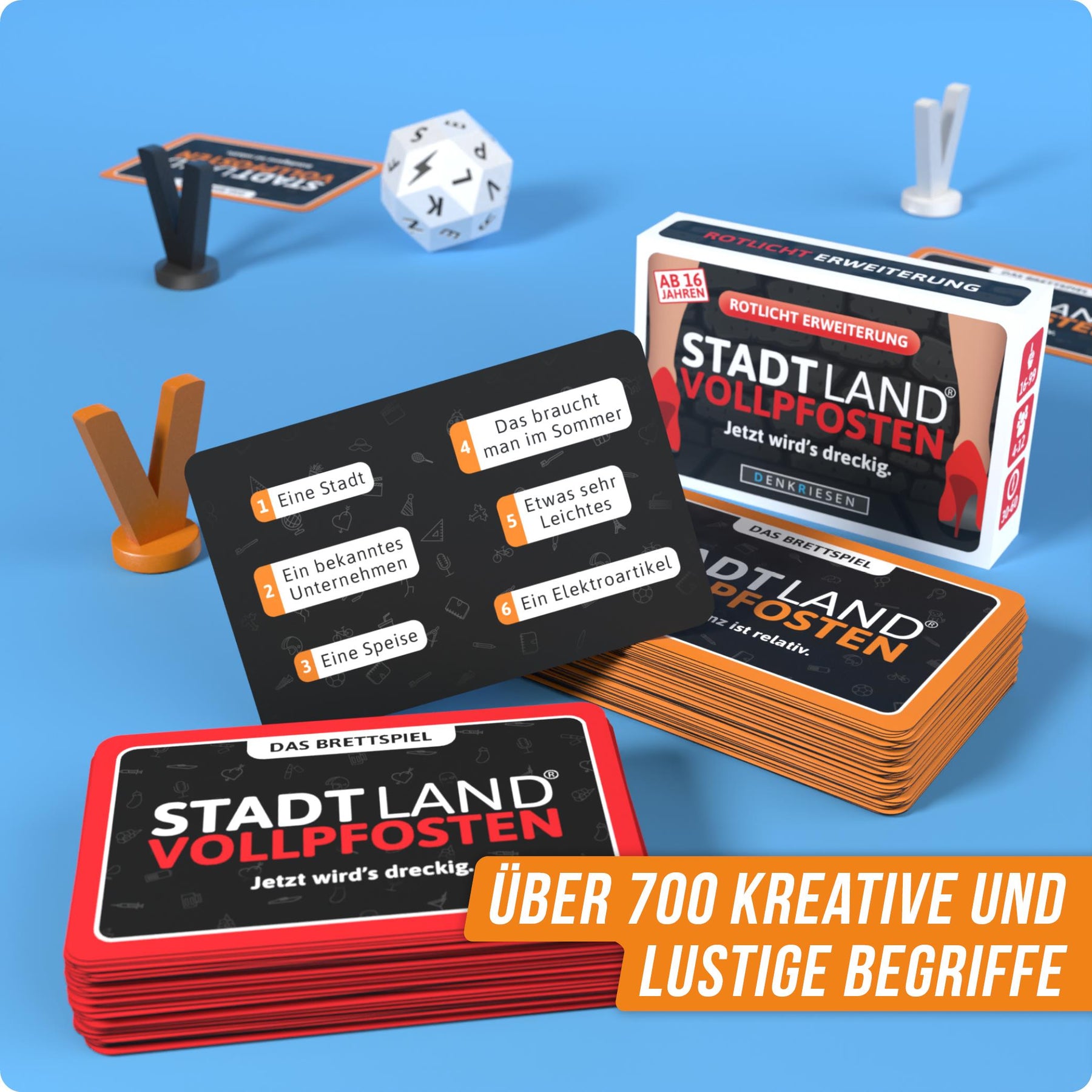 Stadt Land Vollpfosten® Das Brettspiel | Grundspiel + Rotlicht Erweiterung