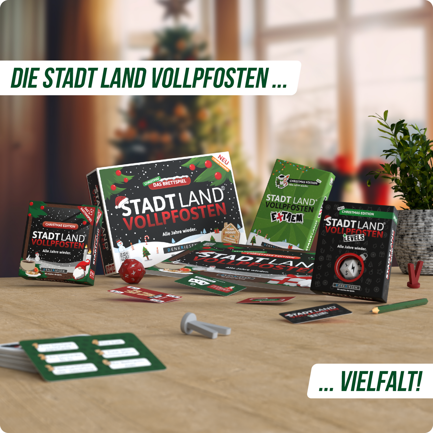 Stadt Land Vollpfosten® Das Brettspiel | Christmas Edition inkl. Classic Erweiterung