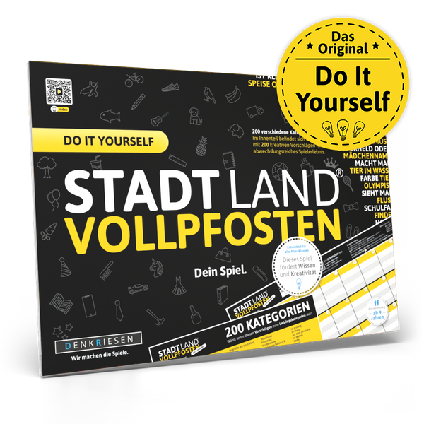 DENKRIESEN Stadt Land VOLLPFOSTEN® – Urlaubs-Edition, DIN A4 Block, 26 Kategorien, Ab 9 Jahren