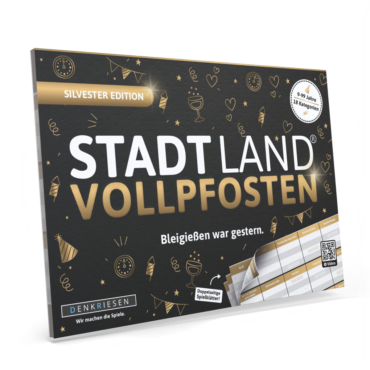 Stadt Land Vollpfosten® A5 Spielblock | Silvester Edition